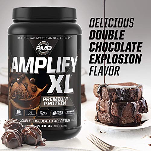 Pmd Sports Amplify Xl Premium Whey Protein Supplement Hydro Greens Blend - Glutamine And Whey Protein Matrix With Superfood For Muscle, Strength And Recovery - Double Chocolate Explosion (24 Servings) #TOP4
