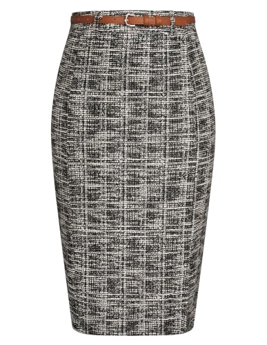 Kate Kasin Skirts for Women Black Tweed Pencil Skirt Knee