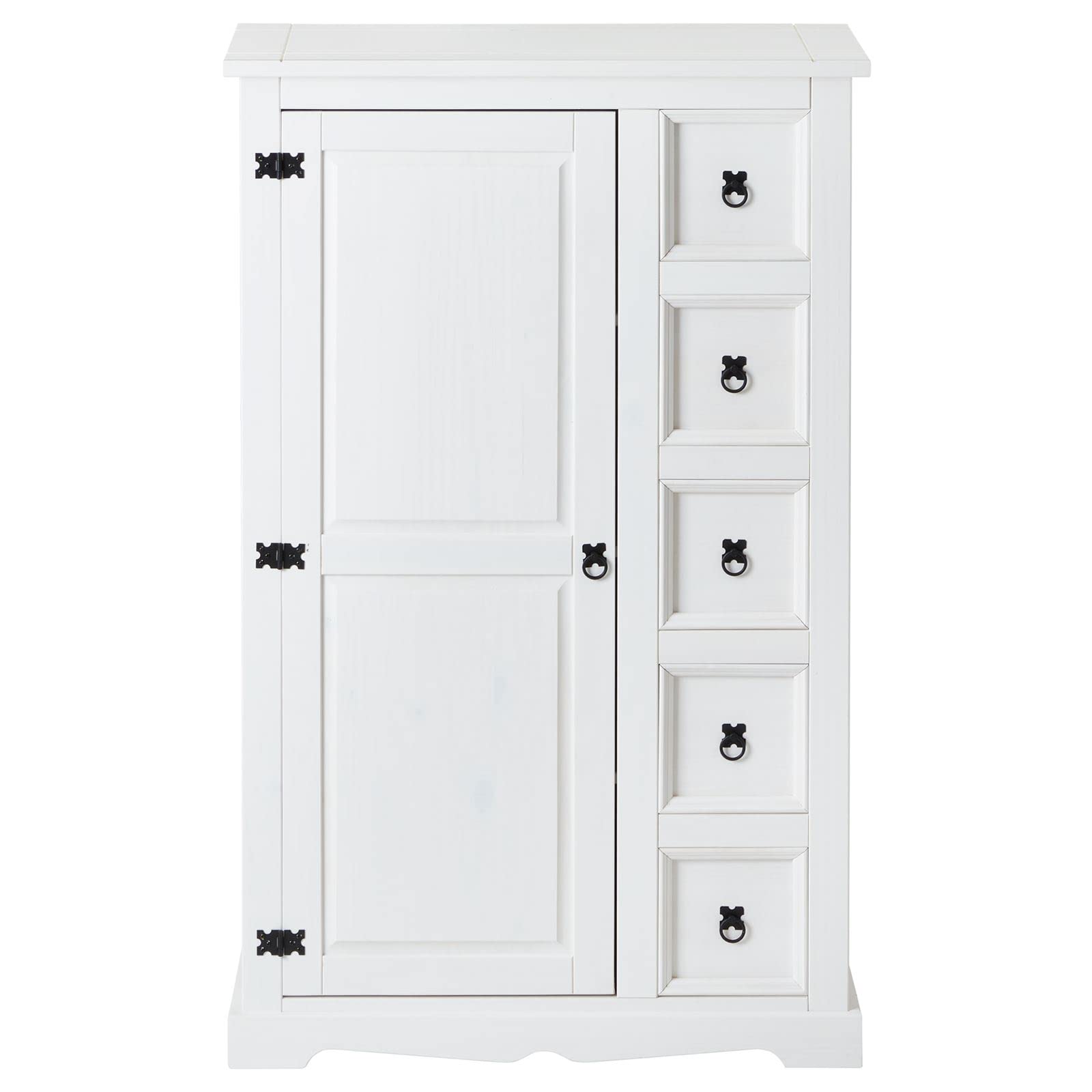 IDIMEX Buffet Salle à Manger apothicaire Tequila L 95 cm en Bois Massif Blanc avec 1 Porte battante et 5 tiroirs spacieux, Style Mexicain, Meuble de Rangement, Structure Robuste et Finition élégante