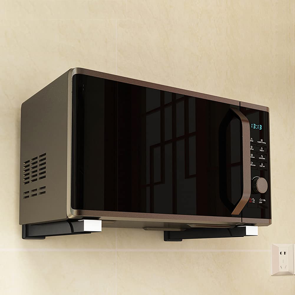 2er-Set Mikrowellenhalterung Wand mit Teleskoparmhaken, Edelstahl-Organizer, Locher-Installation, Schwarz, Belastung 30kg (22-40×20×4.8cm)