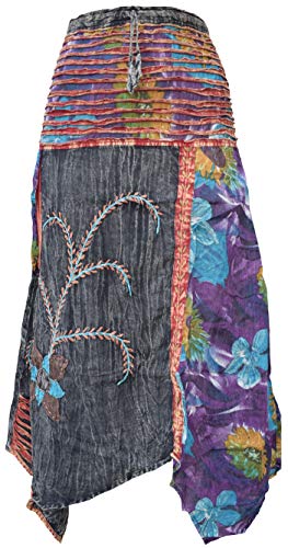 Gheri Hippie Algodón Stonewash Bordado Faldas, Negro, Talla única Cover