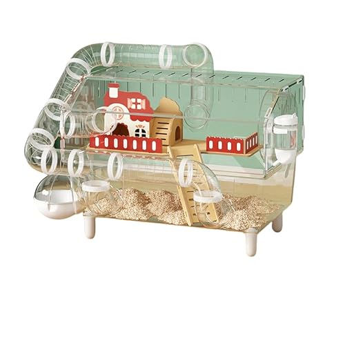 FYDN 大型ハムスターケージ、完全に透明なアクリルハムスターケージ、広々としたヴィラ、静かなランニングホイール、外部バスルーム、ケトル、耐摩耗性、耐噛み性、取り外し可能、お手入れ簡単、通気性 (豪華アップグレード)