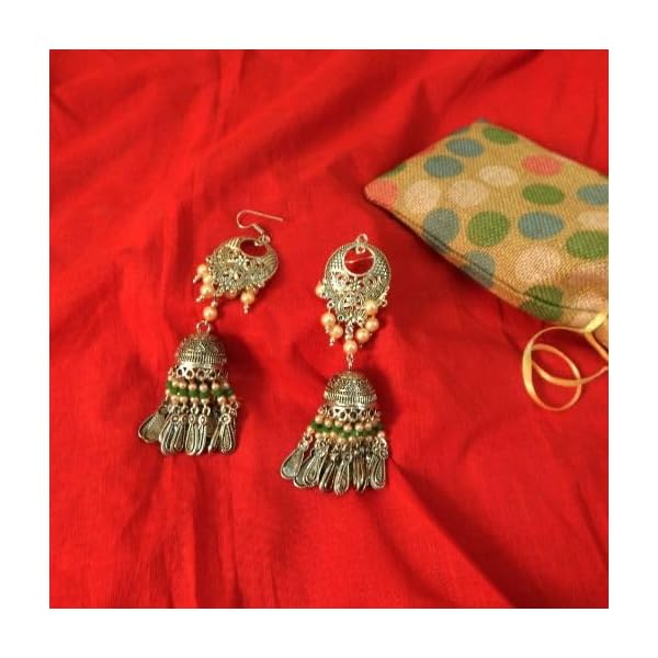 Silver Metal Jhumka with Chandbali Hook Earrings - Image 3