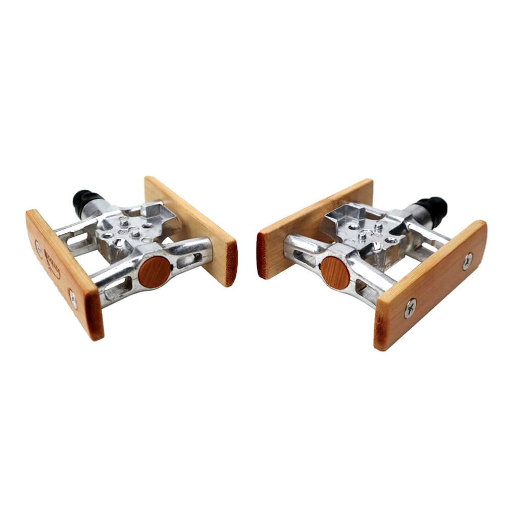 UNISTRENGH Bicycle Pedals Non-Slip Trekking Bicycle Pedals Set Classic Retro Flat Pedals Bamboo Vintage Bike Pedals for Mountain/City/Road Bike (with Single Side self-Locking)