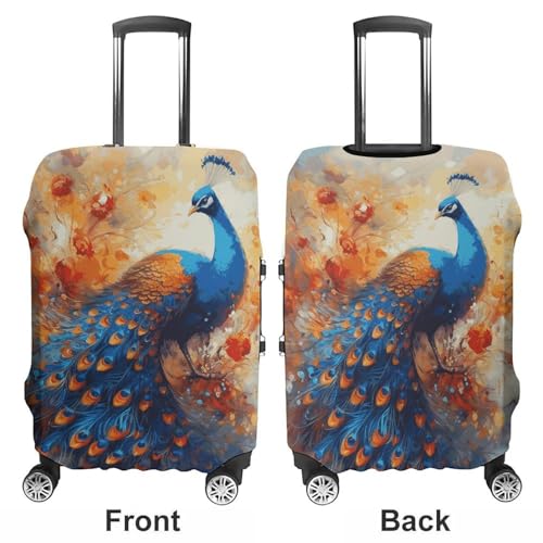 Peacock Luggage Covers Tsa Approved Suitcase Cover Elastic Washable Luggage Sleeve Carry on Cover Protector Anti-Scratch Suitcase Protector Fits 19-30 Inch Case(S)3