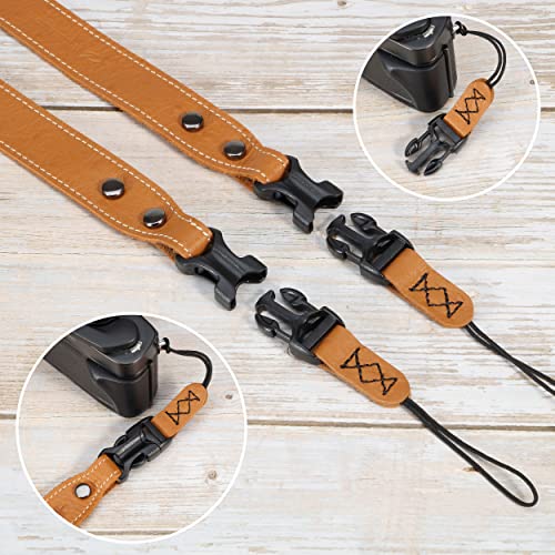 Padwa Brown Genuine Leather Camera Strap With Quick Release Buckle - 1" Full Grain Soft Cowhide Straps For All Compact Digital Cameras,Film,Micro Single And Mirrorless Camera（Ostrich Skin Texture） #TOP4