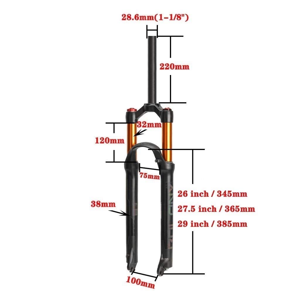 Horquilla de suspensión de aleación de magnesio 26"27,5" 29"Horquilla de Bicicleta MTB Recorrido Delantero: 120 mm - Negro