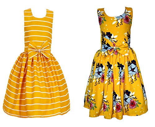 Image of Casual Frock for Baby Girls,Blue Printed and Olive Printed,Pack of 2