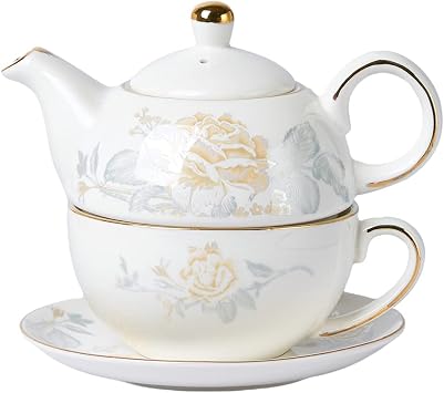 Tea for One Set, Teapot and Cup Set, Gold Rose