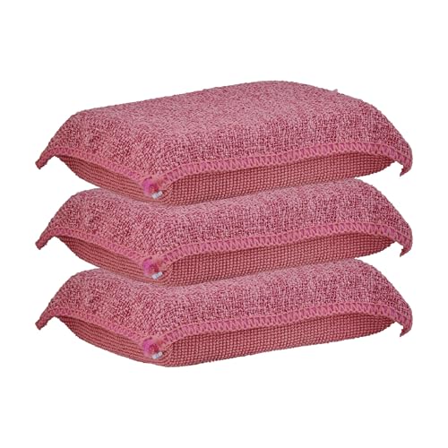 Image of Miracle Microfiber Scrubbing Sponge, Red Extra Scrubbing Power Kitchen Sponge, Sink, Pot, Pan and Dish Washing, Super Absorbent and Rapid Drying, 3-Pack, by Superio