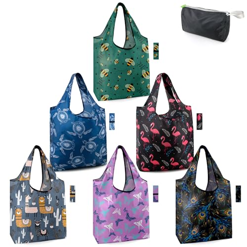 Image of BeeGreen Rolled Up Grocery Bags Reusable Shopping Bags Foldable for Groceries