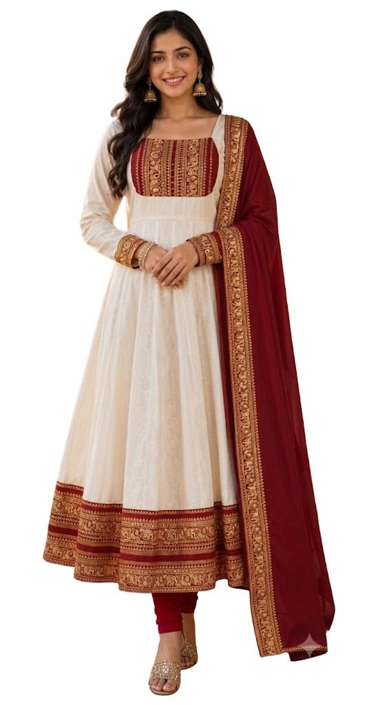 Women's Designer White & Maroon Anarkali Ethnic Kurta Set-image-48