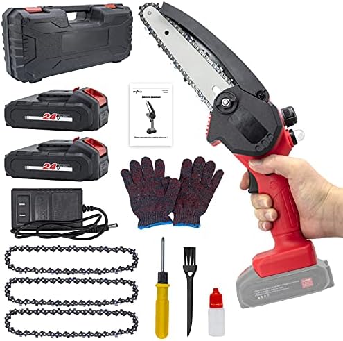 HAJACK Mini Chainsaw 6-Inch, Cordless Saw With 3 Chains, 2 Batteries & A Charger, Electric Battery Chainsaw, Hand Held Power Chain Saws for Tree Trimming & Wood Cutting, Small Rechargeable Chain Saw