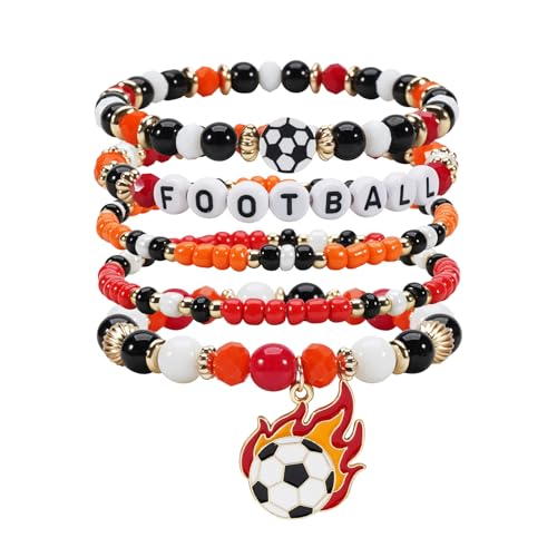 Image of Football Baseball Soccer Beaded Bracelets for Women Stackable Game Day Sports Theme Bracelet