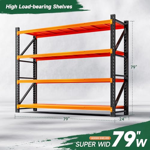 Image of Letaya 6000LBS Heavy Duty Storage Shelves,79 inch H Metal Garage Shelving Units,4 Tier Large Tall Industrial Shelving,Adjustable Utility Rack Shelf for Warehouse,Basement (Orange, 79 inch W x 24 inch D x 79 inch H)