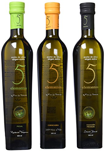 5Elementos Picual, Cornicabra, Coupage Aceite de Oliva Virgen Extra - 3 Unidades 500 ml - Total: 1500 ml