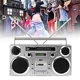 HCAUYNN Vintage-Boombox Radio, LautstäRkeregler, Dynamische Led-Beleuchtung, Vollautomatischer Kassettenspieler, Einstellbare Ukw-Teleskopantenne,White