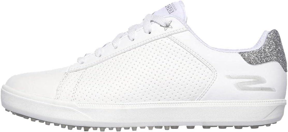 Skechers Women's Drive 4 Spikeless Waterproof Golf Shoe, White/Silver, 8 M US