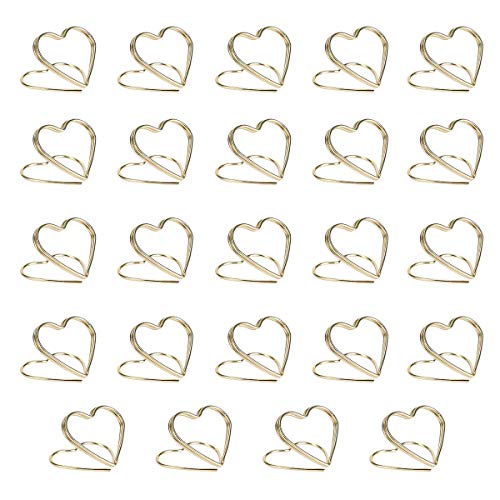 AIEVE Soportes para Tarjetas de Mesa, portatarjetas de Metal con Forma de corazón, para Tarjetas de Nombre, Notas, Fotos, para Bodas, Oficina, Fiesta de cumpleaños, 24 Unidades
