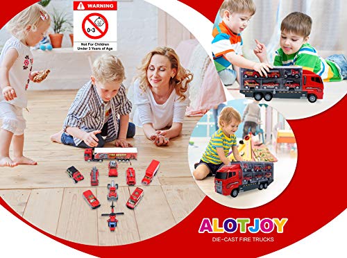 Alotjoy Car Toddler Toys For Boys,Trucks 10 In 1 Diecast Fire Truck Mini Rescue Emergency Fire Cars Toy Play Engine Vehicle In Carrier Truck Gifts Cars Toddlers Toys For Age 3 4 5 6 7 Year Old Kids #TOP1