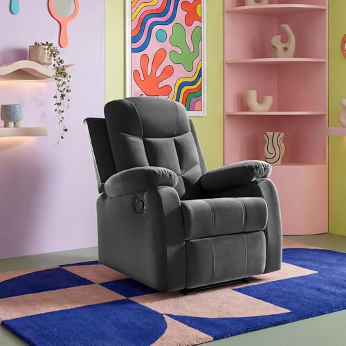 Image of Sleepyhead RX5 Ultra Designed by Duroflex - Single Seater Velvet Fabric Manual Recliner |3-Position Comfort |Zig Zag Spring, Solid Wood Frame |Ergonomic High-Back Lumbar Support - Monument Grey