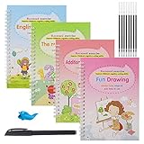 4PCS Magic Practice Copybook for Kids,Magic Calligraphy That Can Be Reused Tracing Handwriting Copybook Set,English Writing Practice Book for Kid Children Letter Writing Drawing Mathematics