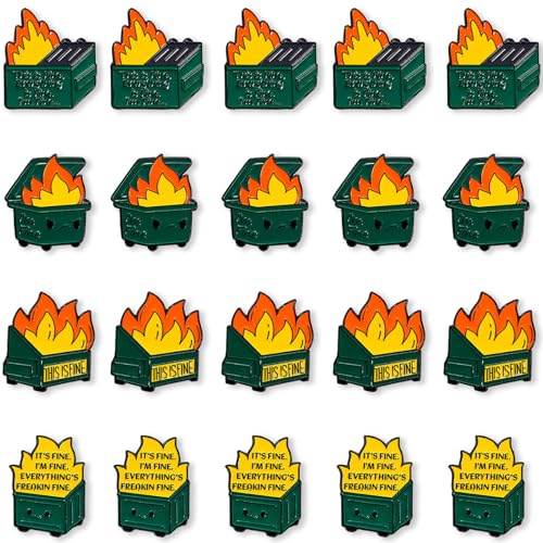 Image of 20 Pcs Dumpster Fire I'm FIne Lapel Pins, Cute Desk Accessories, Gag Gifts, Funny Gifts for Coworkers and Employee Appreciation