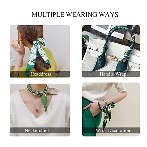 3 Packs Skinny Silk Scarf Women Girls Narrow Long Neckerchief Floral Print Polka Dot Pattern Satin Slim Ribbon Scarf 6