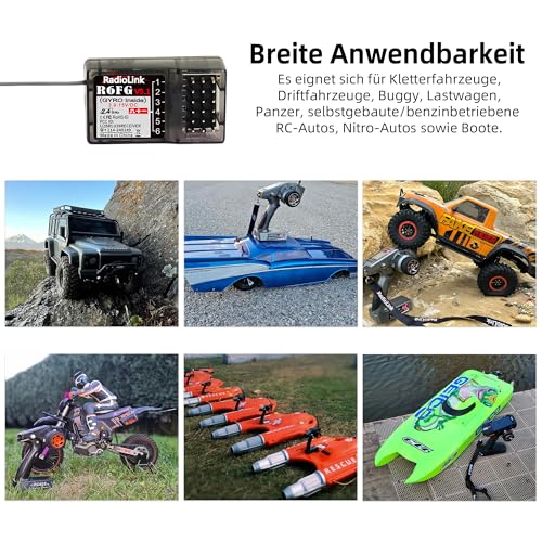 Radiolink R6FG RC Empfänger 2.4 Ghz Gyro-integriert 6 Kanäle große Reichweite bis zu 400m für Autos Boote kompatibel mit RC8X/RC6GS V3/RC4GS V3/T8FB/T8S/T16D/T12D