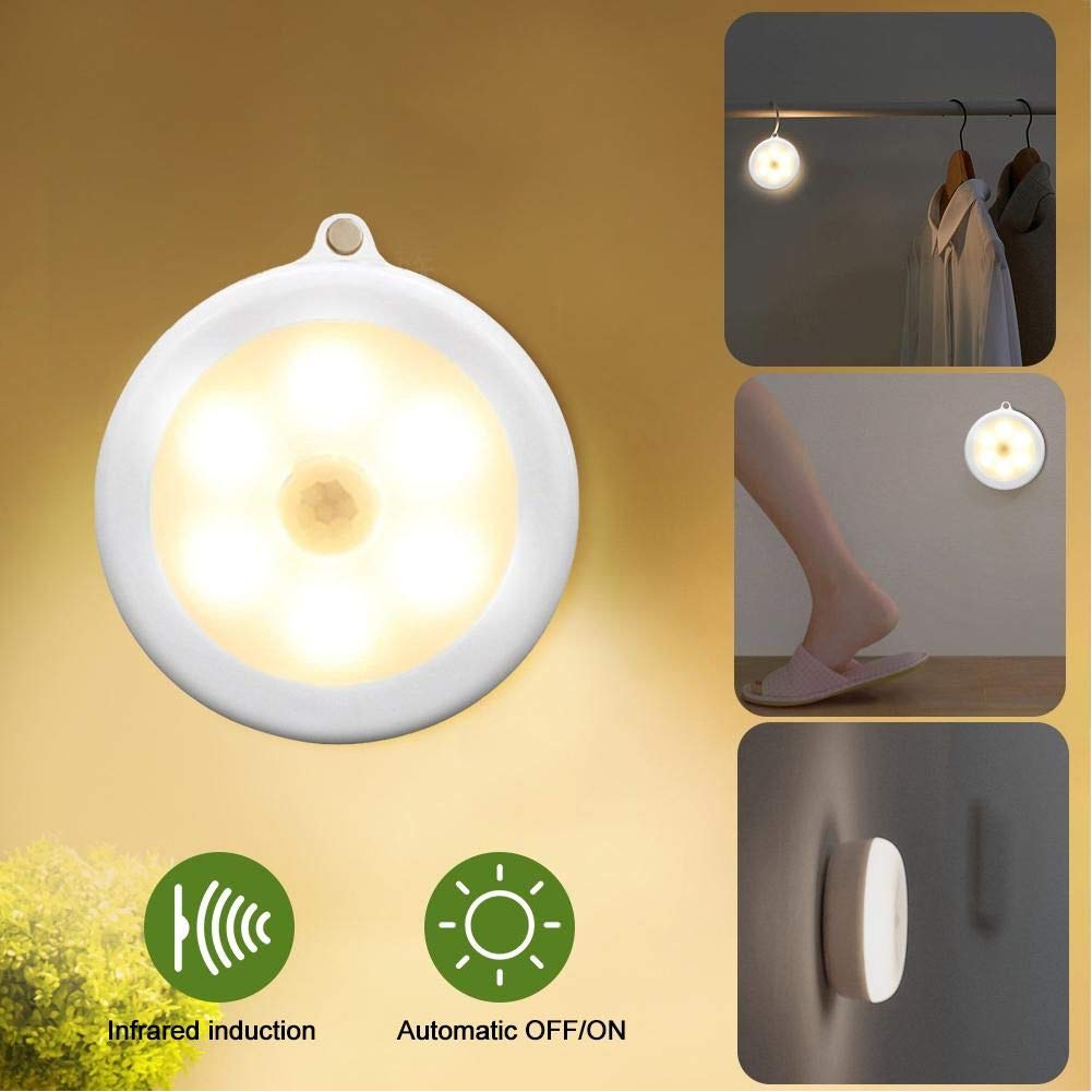 Ivyshion 1/3/6Pcs Infrared Motion Sensor Night Light Dia 80Mm 6 Leds Wireless Detector Light Auto On/Off Lamp Protect Eye Lamp
