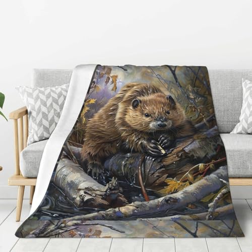 Couverture douce grand format motif castor pour lit adulte et enfant - 2