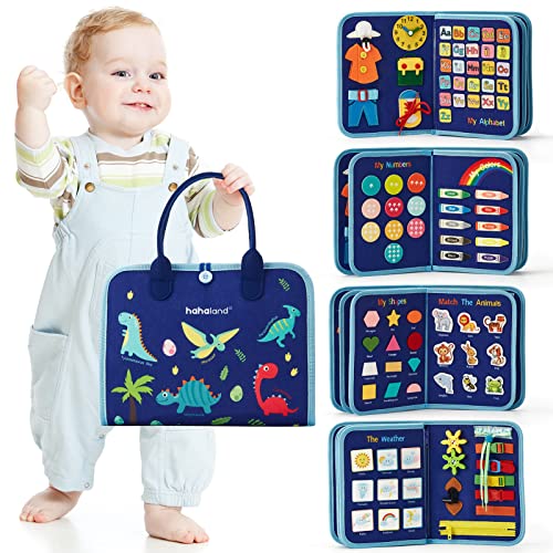 hahaland Busy Board for Toddlers - Montessori Toys Preschool Learning Activities with Life Skills, Alphabet, Number, Shape, Color, Animal, Weather - Toddler Boy Learning Educational Toys, Travel Toys