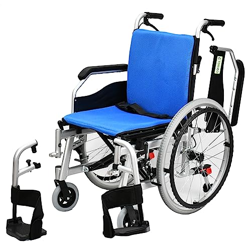 多機能 車椅子 「よかべスター 自走式」 TRC22-BS アルミ製 車いす 折り畳み 自走介助兼用 ノーパンクタイヤ (ブルー(青色))