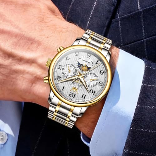 Image of OLEVS Automatic Watches for Men Luxury Skeleton Multi-Function Mechanical Watch Self Winding Date Waterproof Luminous Mens Watch