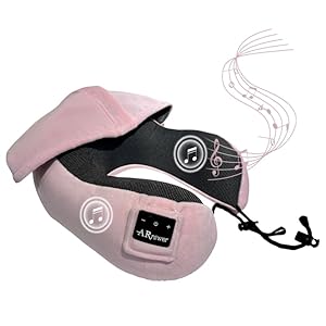Bluetooth Music Semicircular Neck Pillow with Hood Wireless Bluetooth Speaker Suitable Airplane,Car,Office,and Outdoor Camping for Sleeping, Resting The Best Travel Essentials. (Pink)