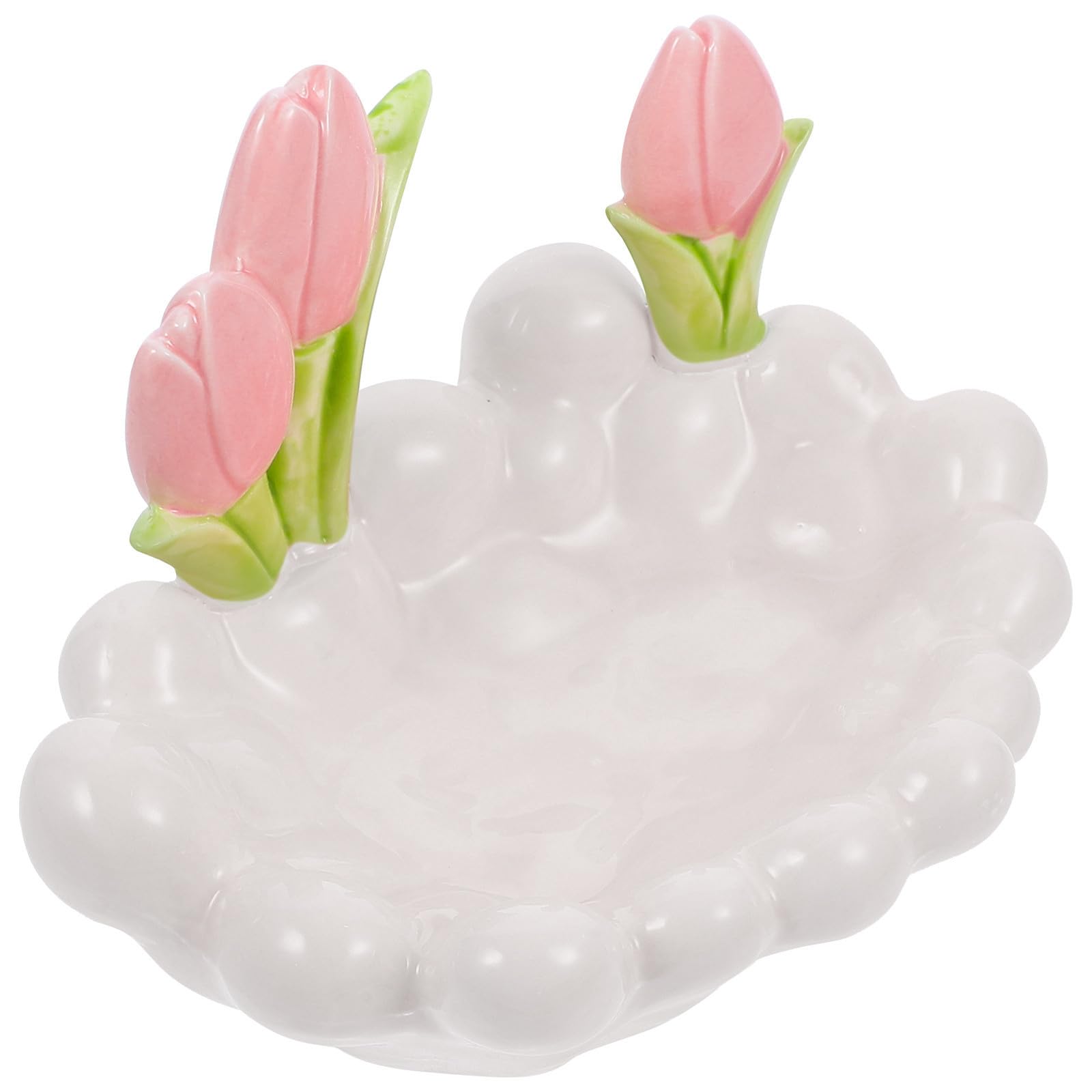 Bandeja Decorativa de Cerámica en Color Blanco para Llaves y Anillos