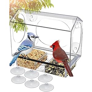 E-SMARTER Window Bird Feeder, Sturdy and Durable Bird Window Feeder with 6 Strong Suction Cups, Wet and Dry Separation…