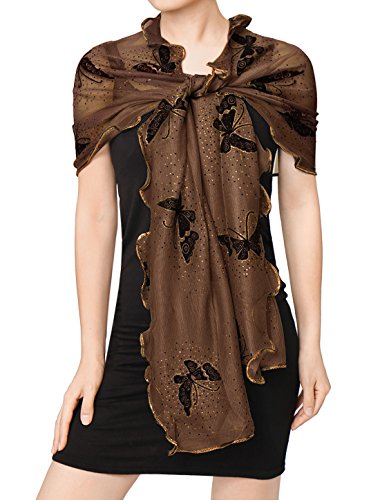 uxcell Women Sheer Chiffon Ruffled Shiny Butterfly Semi Sheer Rectangular Scarf Shawl Wrap Sun Protection