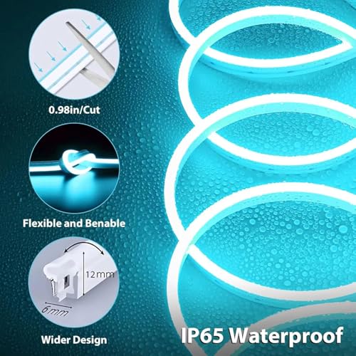 Image of 16.4 Feet Neon LED Strip Light | 12V Adapter, Waterproof IP65, Silicone Flexible Rope Light for Home Wall Decor & Gaming Room| Led Strip Lights | Neon Lights 5 Meter | (ICE Blue)