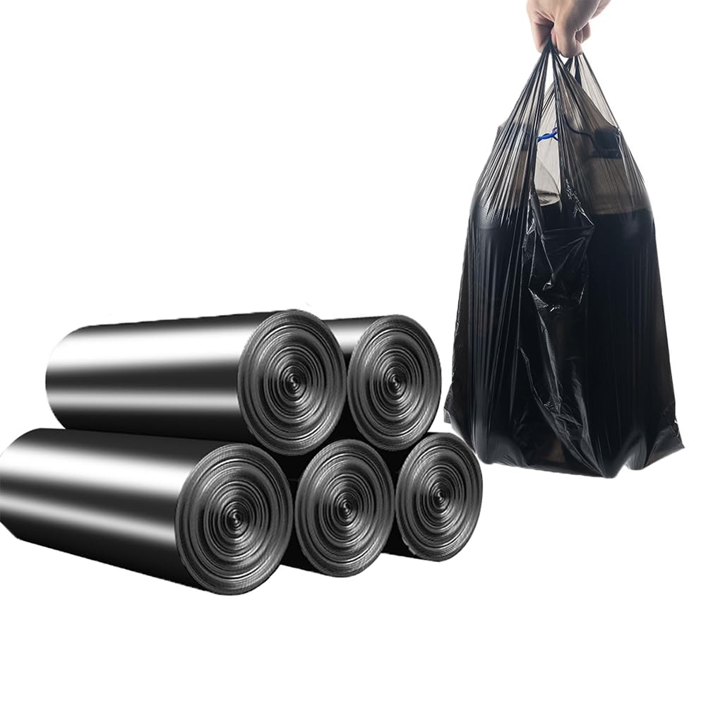 Kitchen Trash Bags, Jixik 100 Count 4 Gallon Garbage Bags with Handlees for Kitchen, Bedroom Livingroom, Bathroom 46×60CM Black Trash Bags 100pcs