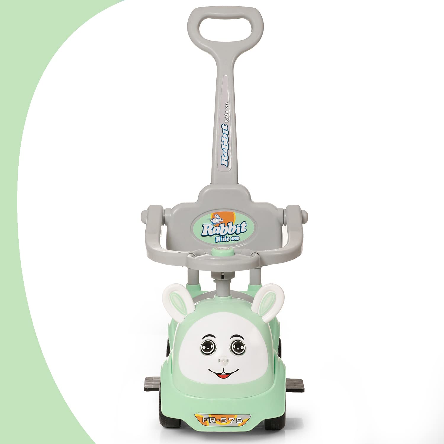 Fun Ride On Push Car, Rabbit 3 in 1 Rider with Removable Parental Handle - Musical Push Car with Lights and Utility Storage Toy Box - Armrest Guardrails for Safety, Kids Indoor/Outdoor Toy Car (Green) 3