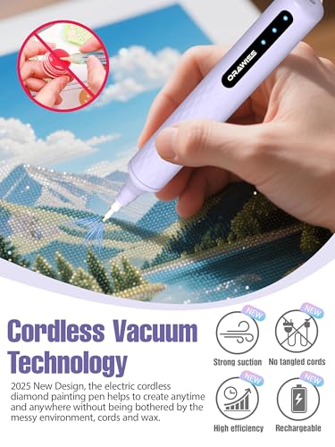 Image of Orawiss Electric Diamond Painting Pen, Diamond Art Pen Vacuum Cordless | Metal Tips, Rechargeable Battery, No Wax Needed, Diamond Art Pen Accessories and Tools for Adults - Purple