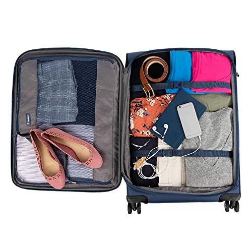 Image of Travelpro Tourlite Softside 25 inch Expandable Luggage with 4 Spinner Wheels, Lightweight Suitcase, Checked Medium, Blue