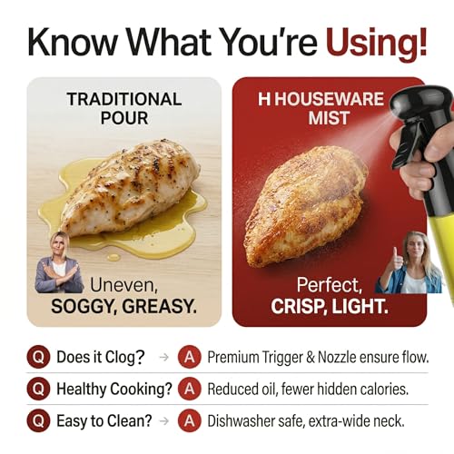 Image of H Houseware 220ML Glass Sprayer Bottle With Premium Nozzle | Refillable Mist Spray Dispenser For Cooking Baking BBQ Salad | Leakproof Kitchen Spray Bottle For Olive Oil Vinegar And Sauce Use