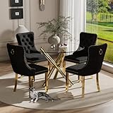 HAIZAO 5 Pieces Gold Round Glass Dining Table Set, Modern Luxury Circle Kitchen Set for 4, 36''...