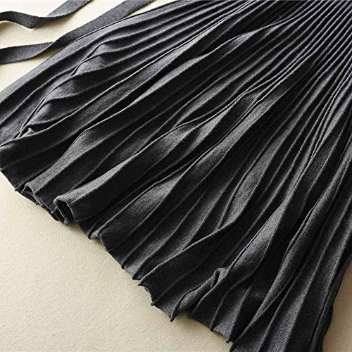 Image of Women's Long Knit Crewneck Sweater Dress Tie Waist A-Line Swing Pleated Bodycon