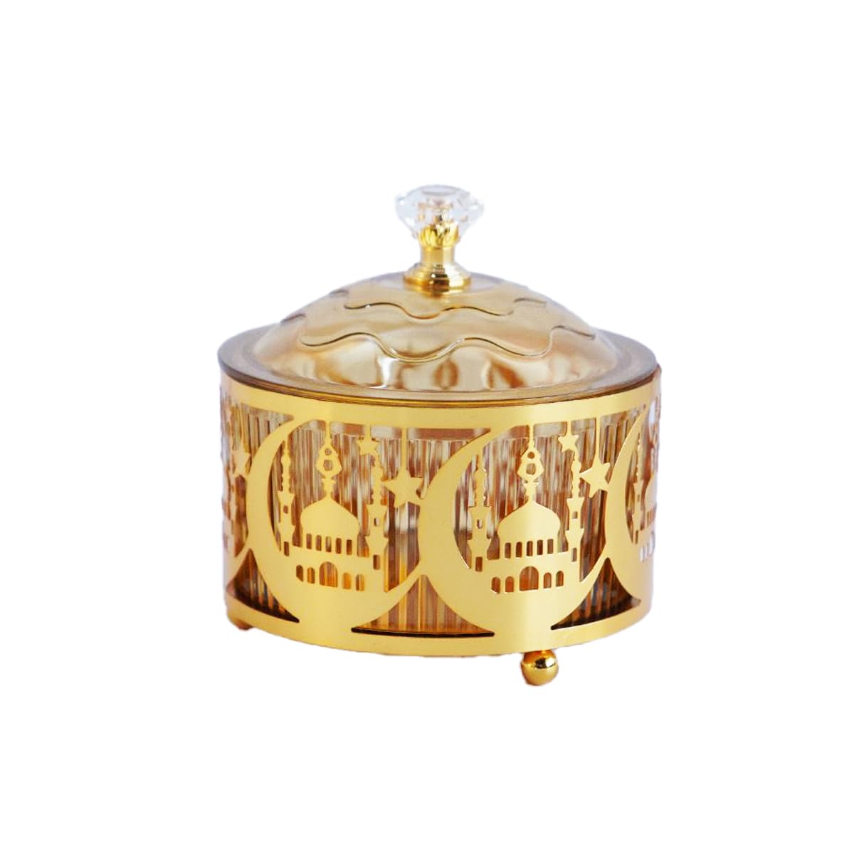 Home Smart Metal Snack Box with Lid | Desert serving platter with transparent lid, adding an elegant touch to your decorations. Perfect for celebrating Eid al-Fitr, Ramadan, & weddings. (Mosque)