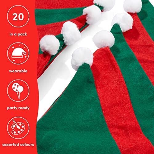 THE TWIDDLERS 20 Rot & Grün Weihnachtsmütze für Kinder & Erwachsene - Nikolausmütze für Xmas Party, Filz Weihnachtsmützen, Nikolausmütze Kinder & Erwachsene - 38cm Weihnachtsmützen