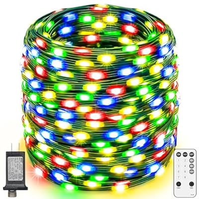 ROADAYLY 394 FT 1000 LED Christmas Lights Outdoor Waterproof Christmas Tree Lights with Remote Timer 8 Modes Green Wire Plug Fairy Lights Indoor Twinkle String Lights Xmas Decorations (Multicolor)