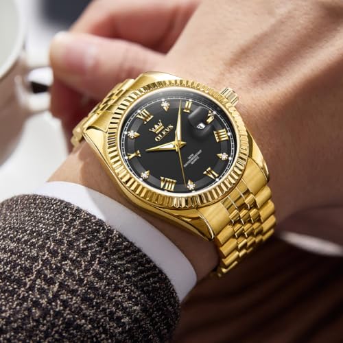 Image of OLEVS Classic Mens Watch Diamond Analog Luxury Watches Stainless Steel Waterproof Date Two Tone Luminous Watch for Men